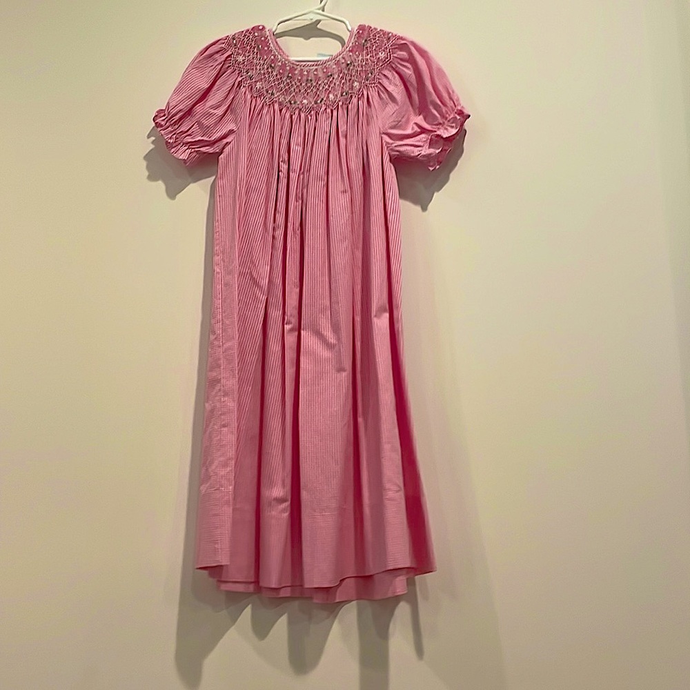 Rosalina Smocked Gingham Pink Dress With Embroidered Neckline, girls 6